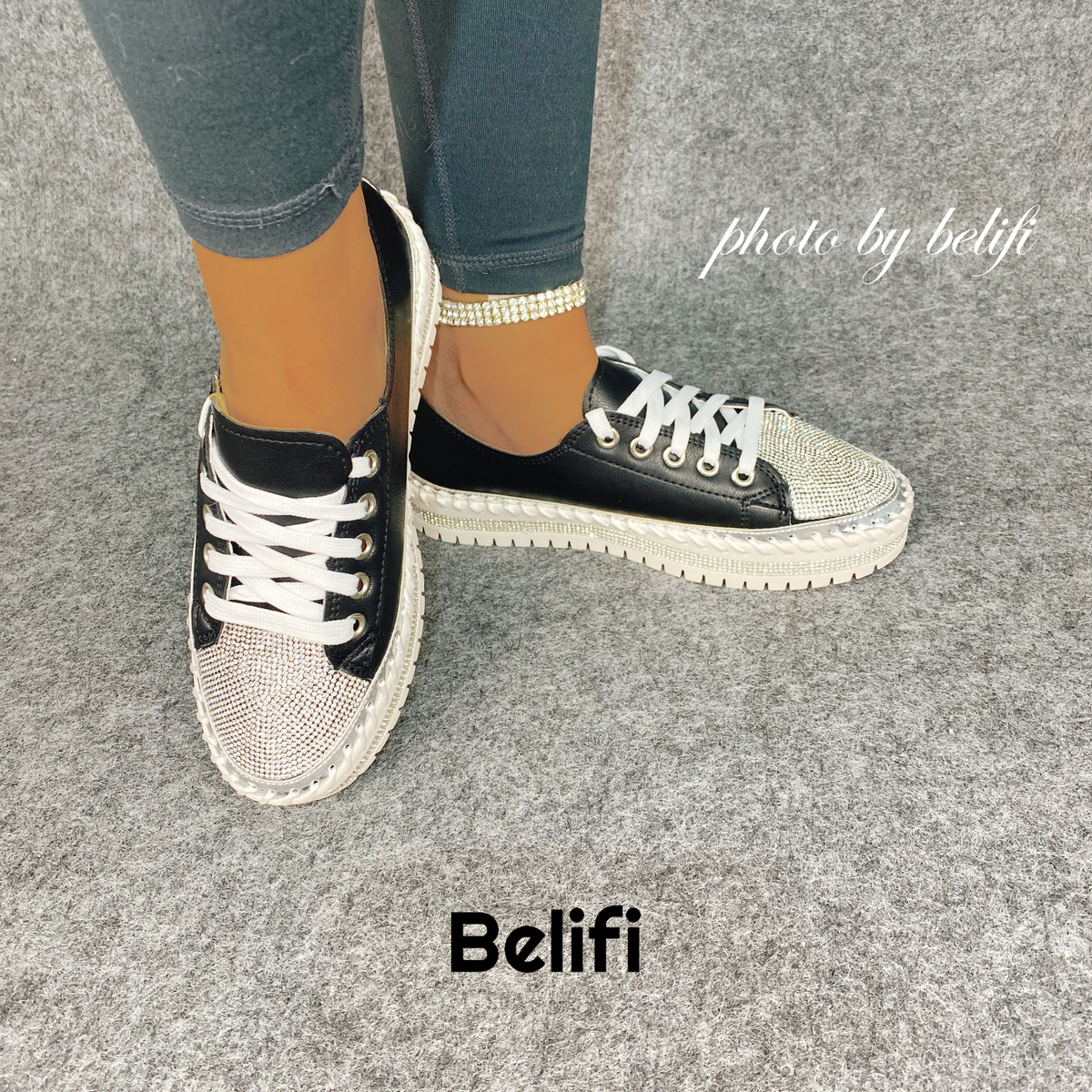 Belifi Diamond Walk: Leather Rhinestone-Encrusted Lace-Up Shoes