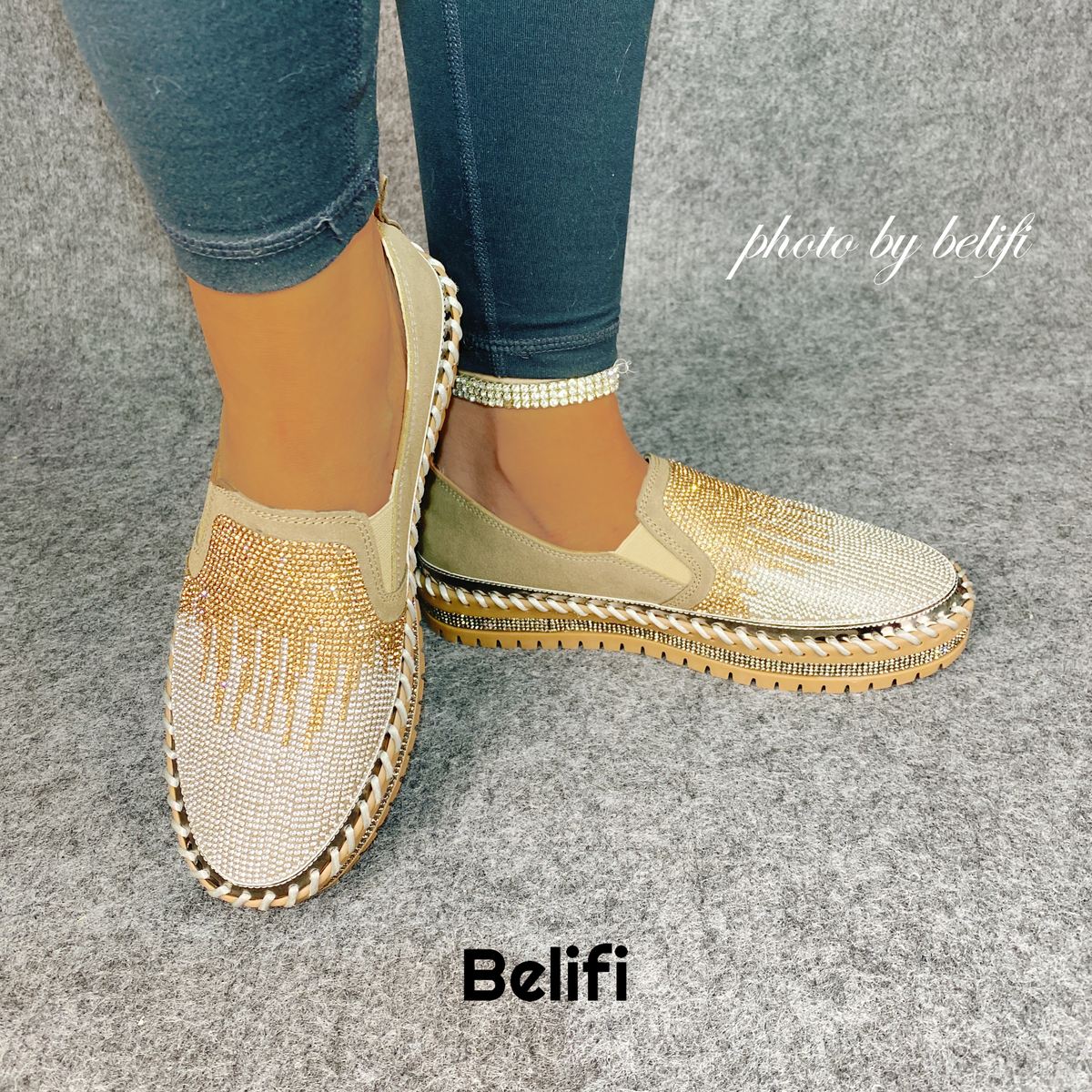 Belifi Dual Twinkle: Multi-Colored Rhinestone-Studded Slip-On Shoes