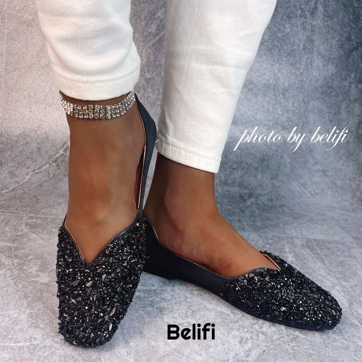 Belifi Flat Rhinestone Sequined Shoes