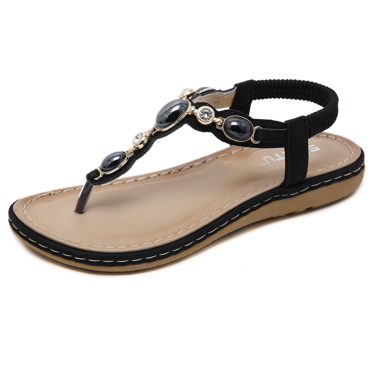 Belifi Rhinestone Design Soft Elastic Band Clip Toe Sandals