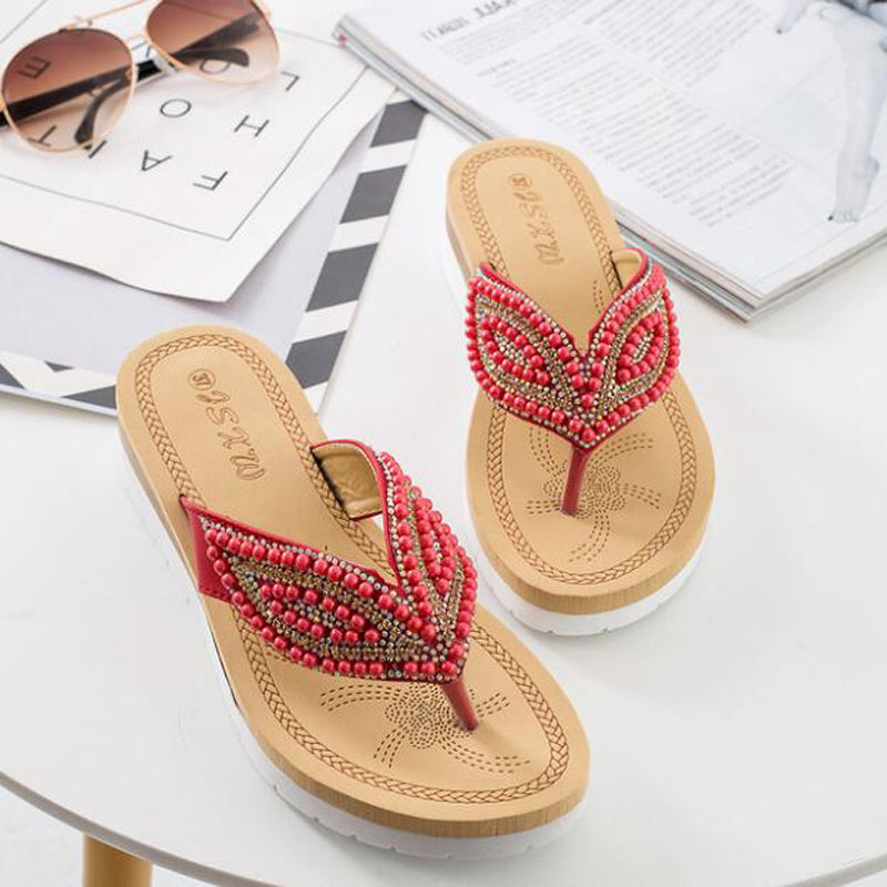 Belifi Rhinestone Eye Personality Pearl Slippers
