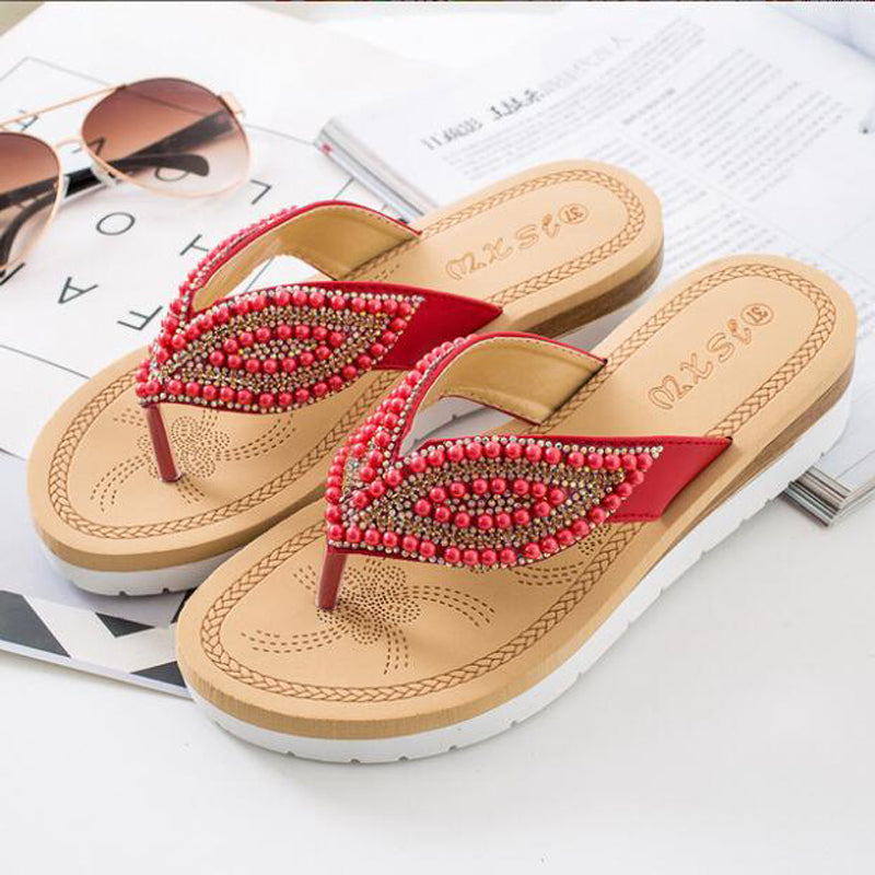 Belifi Rhinestone Eye Personality Pearl Slippers