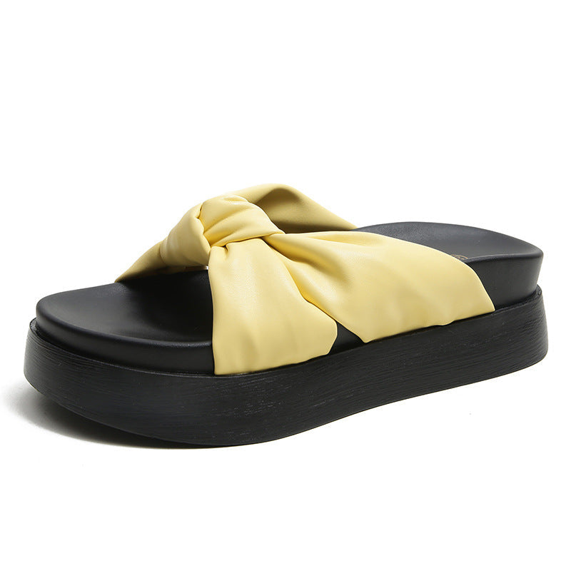 Belifi Bow Knot Platform Comfort Slippers