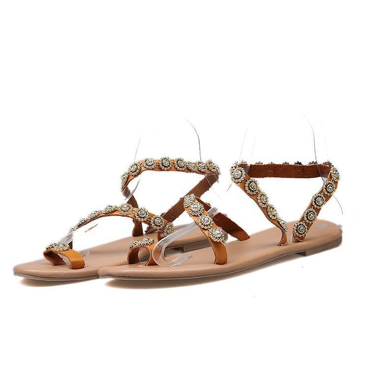 Belifi Rhinestone Fashionable Flat Sandals