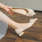 Belifi Pearl Scarf Elegance: Fabric & Leather Bow-Tie Flats