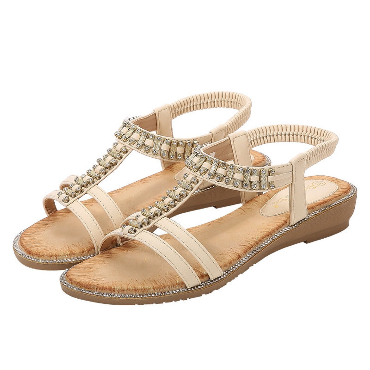 Belifi Bohemia Summer Women Rhinestone Hollow out Flat Sandals