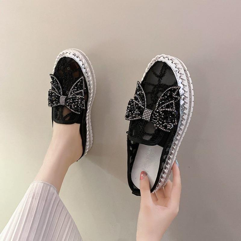 Belifi New Crystals Butterfly-knot Flat Platform Heels Half Slippers Women Bling Shoes