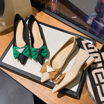 Belifi Chic Elegance: Fabric & Leather Bow-Tie Tri-Stone Flats