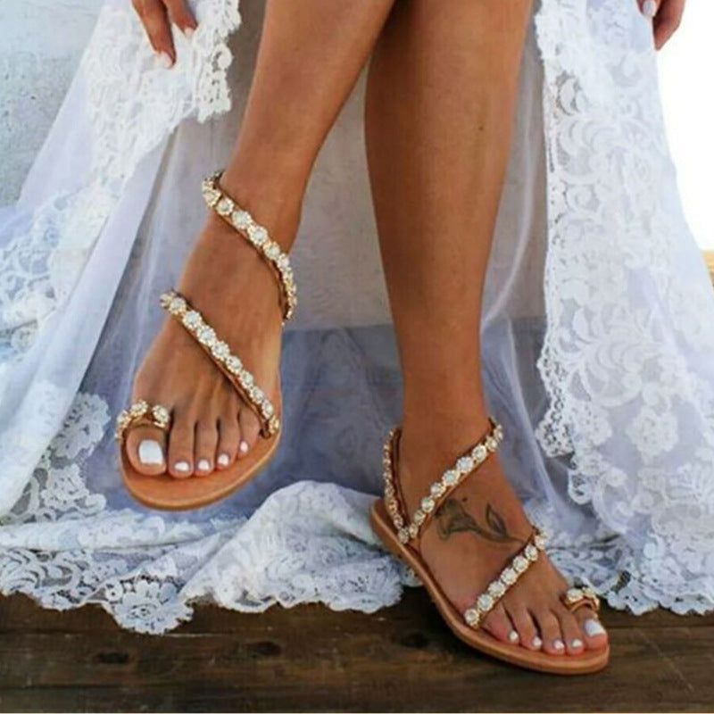Belifi Rhinestone Fashionable Flat Sandals