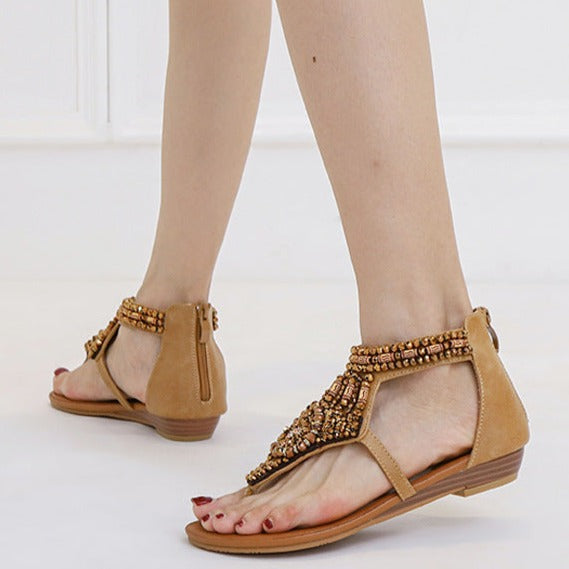 BelifiWedge Rhinestone Roman Sandals