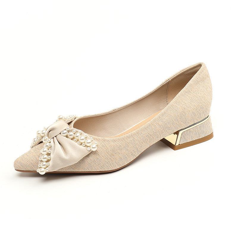 Belifi Pearl Scarf Elegance: Fabric & Leather Bow-Tie Flats