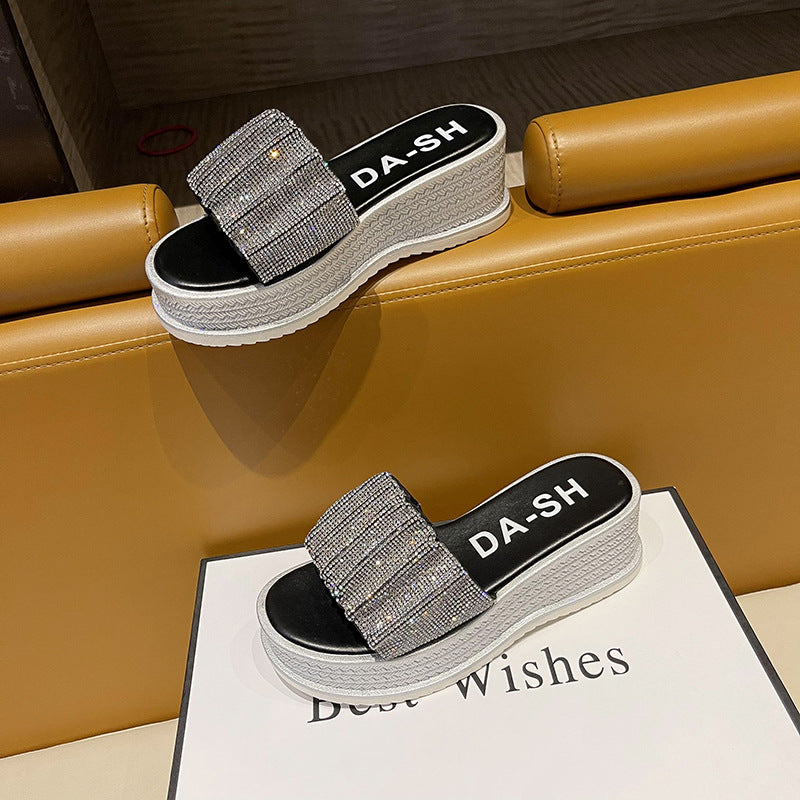 Belifi Thick-soled Rhinestone Fashion Slippers