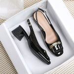 Belifi Cherie Elegance: Hollow Square Buckle Mules