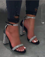 Belifi Rhinestone Thick Heel Ankle Strap Sandals