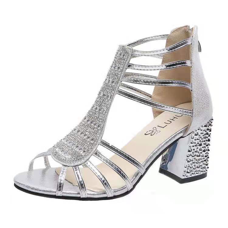 Belifi Thick Heel Rhinestone Fashion Versatile Sandals