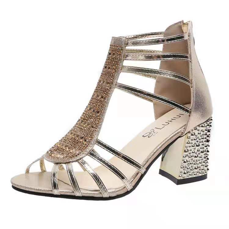 Belifi Thick Heel Rhinestone Fashion Versatile Sandals