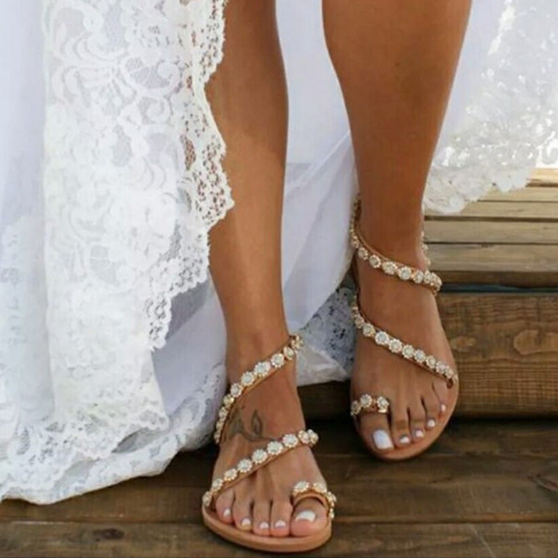 Belifi Rhinestone Fashionable Flat Sandals