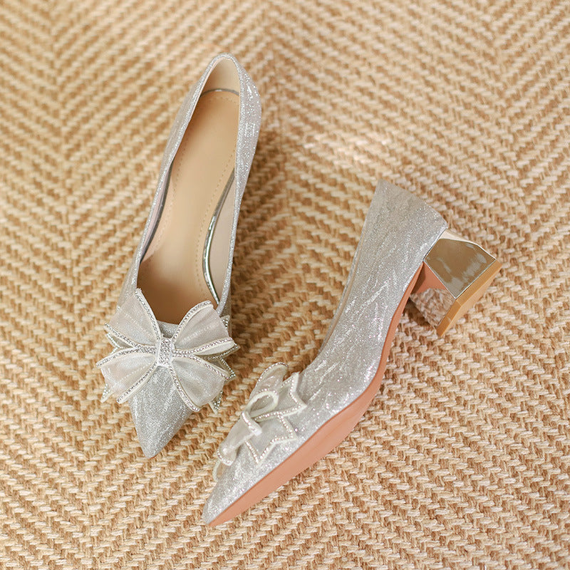 Belifi Shimmering Butterfly: Rhinestone Bow Pumps