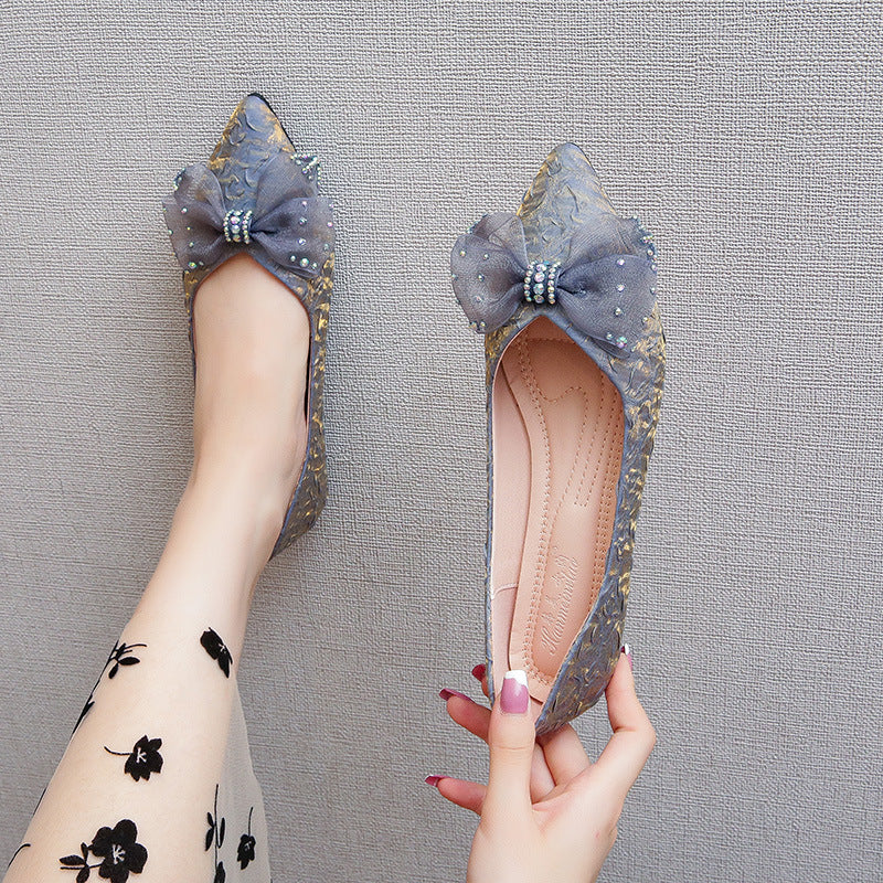 BelifiPointed Rhinestone Bow Flat Women's Shoes