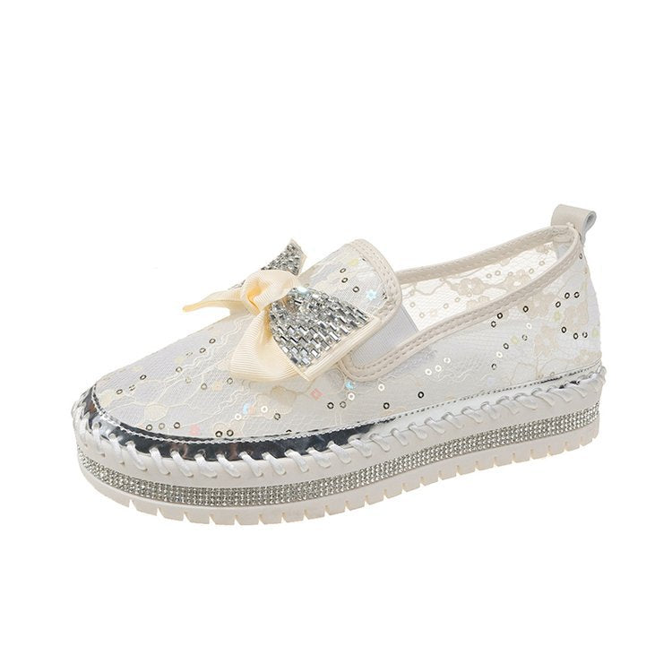 Belifi Dazzling Bow: Rhinestone-Adorned Translucent Slip-On Shoes