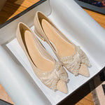 Belifi Pearl Scarf Elegance: Fabric & Leather Bow-Tie Flats