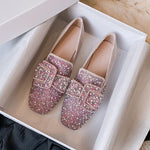 Belifi Square Toe Rhinestone Flat Bow Shoes