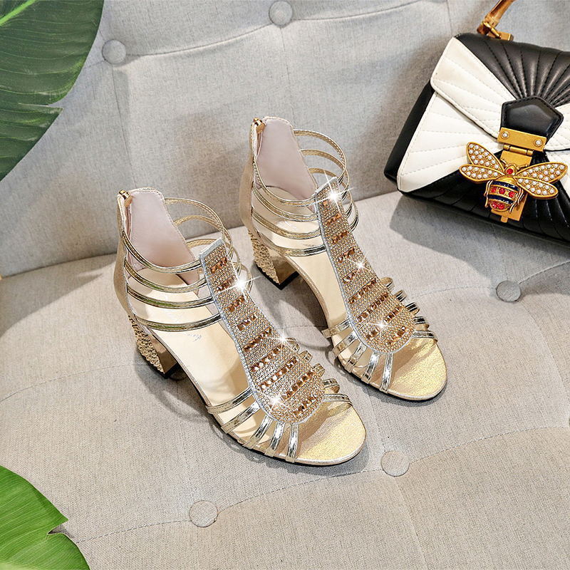 Belifi Thick Heel Rhinestone Fashion Versatile Sandals