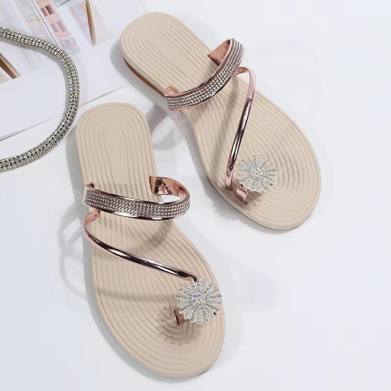 Belifi Rhinestone Stylish Casual Flat Slippers