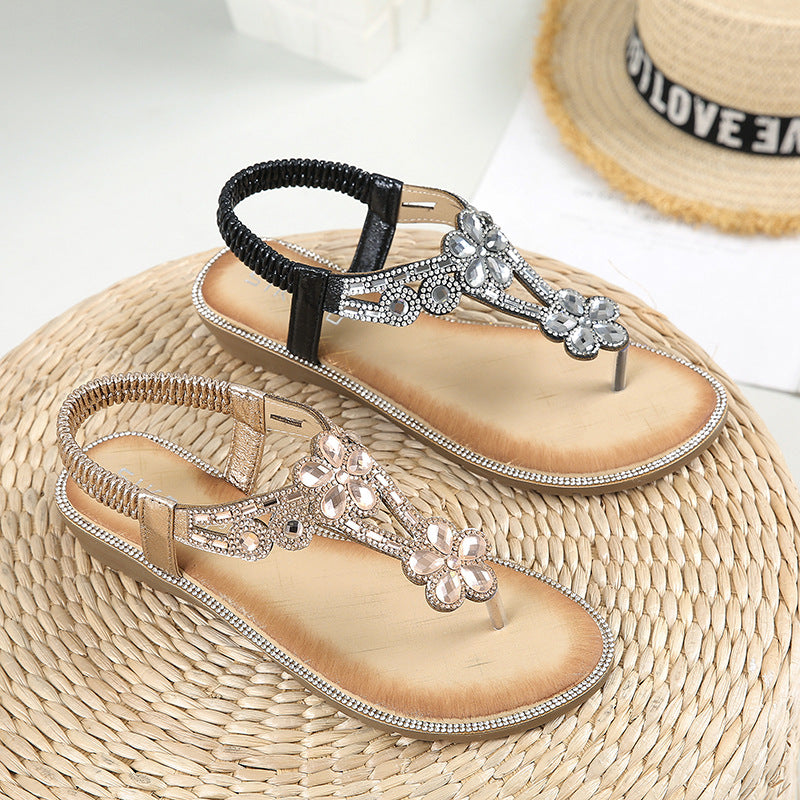 Belifi Flat-bottomed Rhinestone Comfortable Sandals