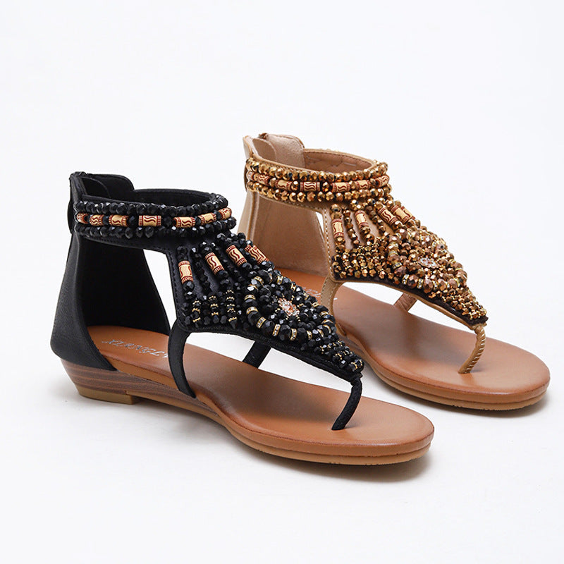 BelifiWedge Rhinestone Roman Sandals