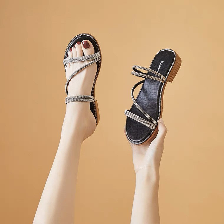 Belifi Rhistones Flat Versatile Fashion Sandals