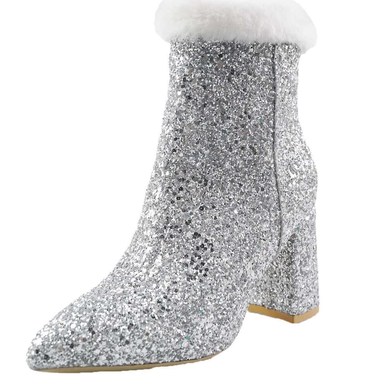 Belifi Sequin Pointed Plush Short Boots