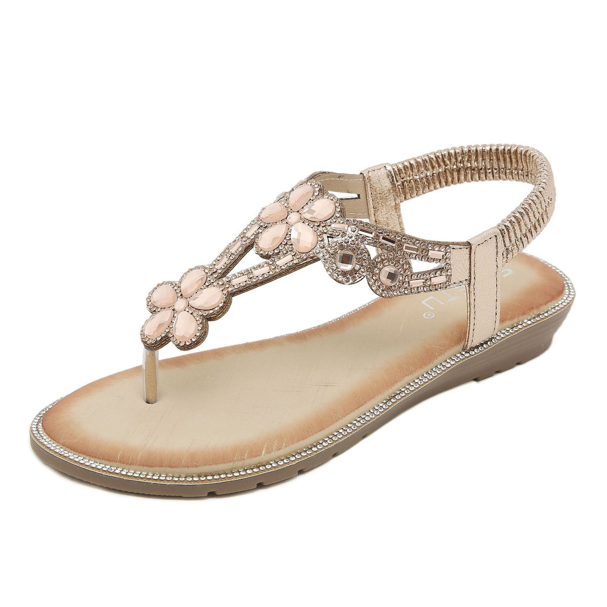 Belifi Flat-bottomed Rhinestone Comfortable Sandals