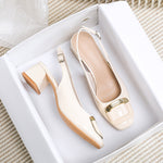 Belifi Cherie Elegance: Hollow Square Buckle Mules