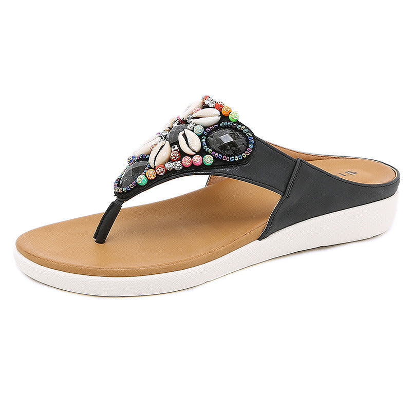 Belifi Ethnic Beach Bohemian Retro Beaded Shell Sandals