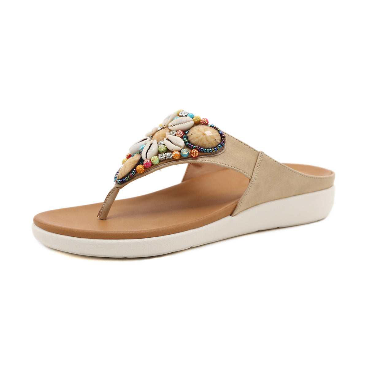 Belifi Ethnic Beach Bohemian Retro Beaded Shell Sandals