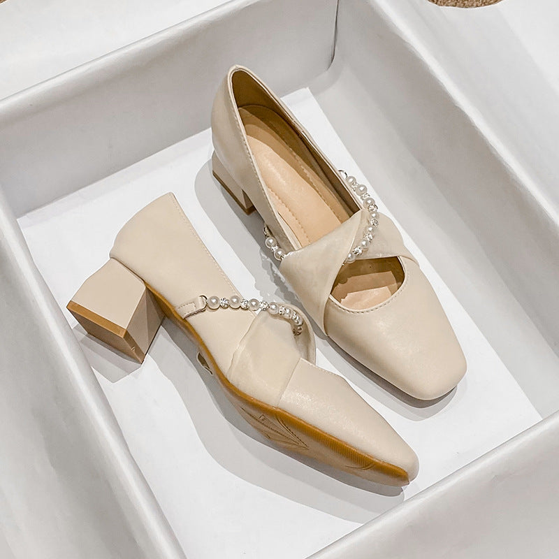 Belifi Elegance Ribbon & Pearl Leather Loafers