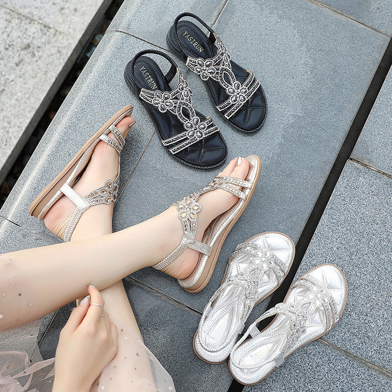 Belifi Casual Flat Bottom Rhinestone Fashion Sandals