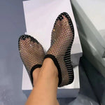 Belifi Fish Mouth Sandals Stretch Fishnet Stockings Hollow Short