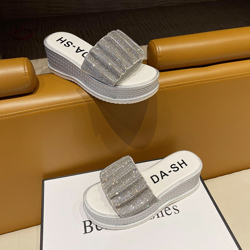 Belifi Thick-soled Rhinestone Fashion Slippers