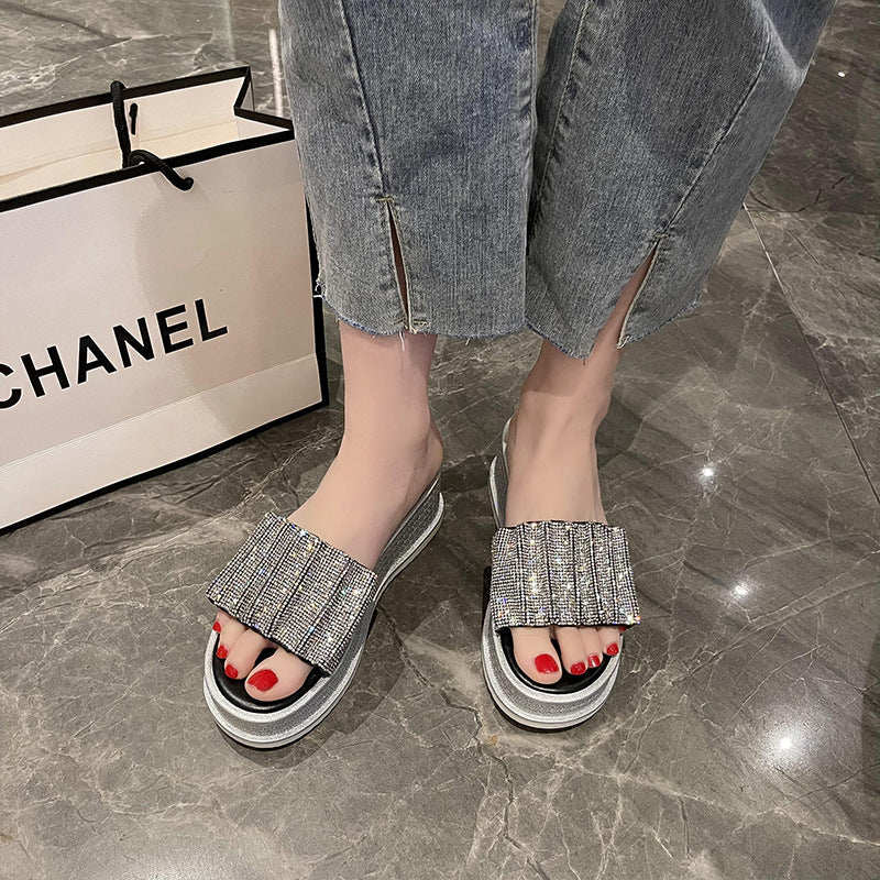 Belifi Thick-soled Rhinestone Fashion Slippers
