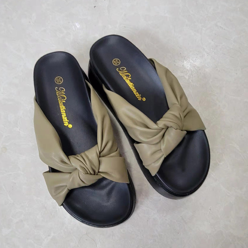 Belifi Bow Knot Platform Comfort Slippers