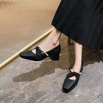 Belifi Elegance Ribbon & Pearl Leather Loafers