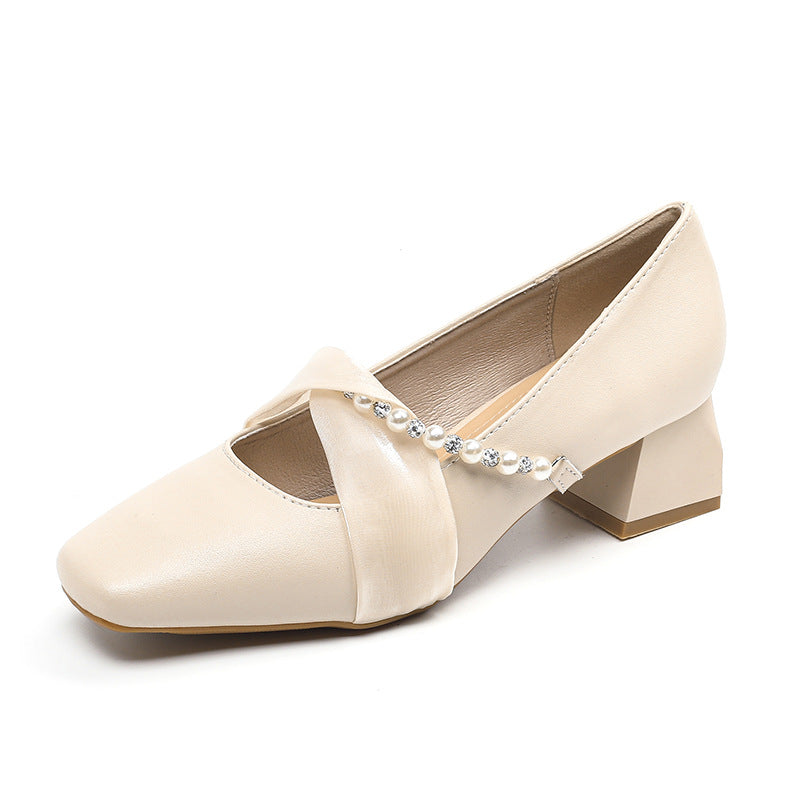 Belifi Elegance Ribbon & Pearl Leather Loafers