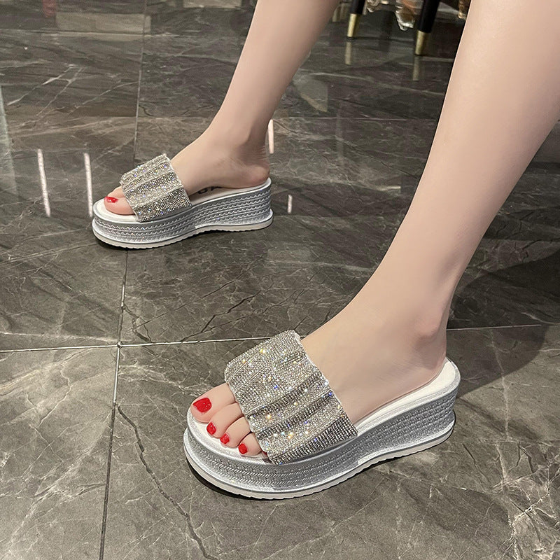 Belifi Thick-soled Rhinestone Fashion Slippers