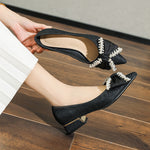 Belifi Pearl Scarf Elegance: Fabric & Leather Bow-Tie Flats