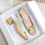 Belifi Cherie Elegance: Hollow Square Buckle Mules