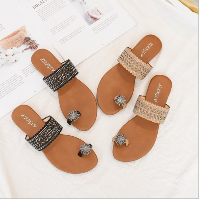 Belifi One-word Buckle Flat Bohemian Seaside Roman Sandals