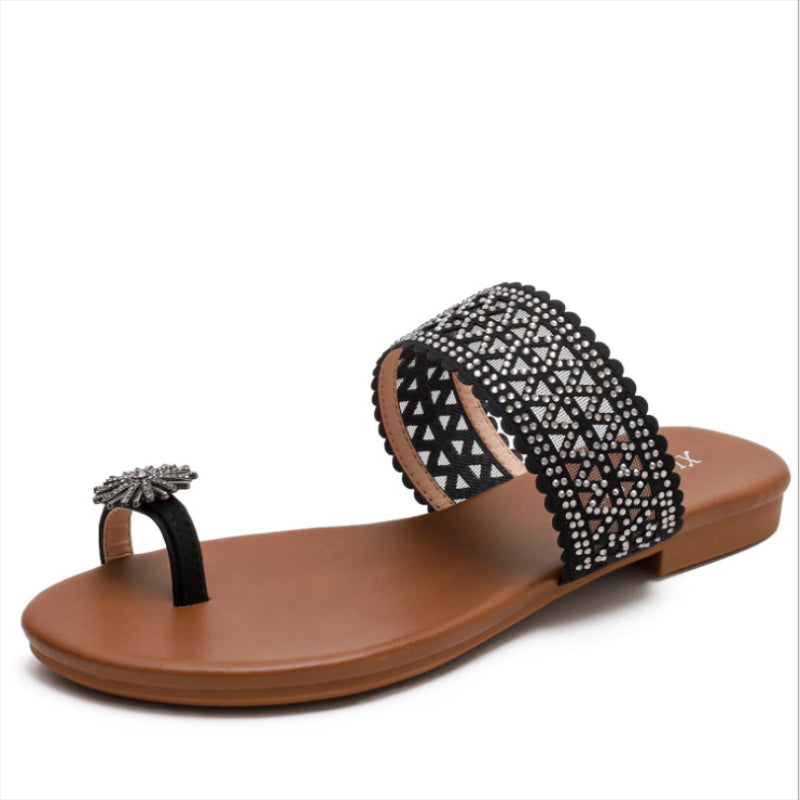 Belifi One-word Buckle Flat Bohemian Seaside Roman Sandals