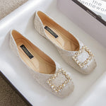 Belifi Summer Rhinestone Buckle Flats Square Head Women Shoes